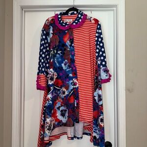 ON HOLD Colorful Women's Dress with Floral and Polka Dot Patterns